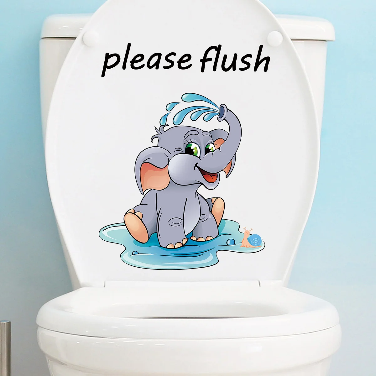 Cartoon Cute Elephant Playing in Water'please Flush'toilet Stickers for Bedroom Living Room Nursery Decoration Wall Decals