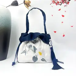 Chinese Style Handbag Antique with Tassels Large Capacity Phone Bag Flowers Embroidery Shoulder Bag Women