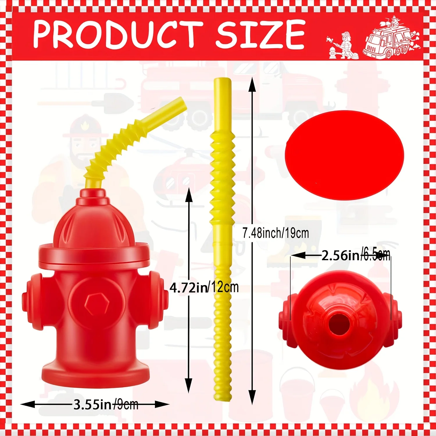 4pcs Red Fire Hydrant Straw Cups with Leak -  Party Cups for  Firefighter Birthday Celebrations and Fireman Themed Events