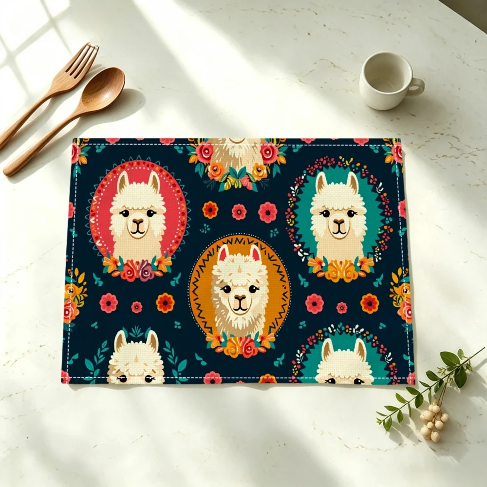 Cute Alpaca Floral Print Placemat, Heat-Insulating & Non-Slip, Home Kitchen & Dining  Placemat