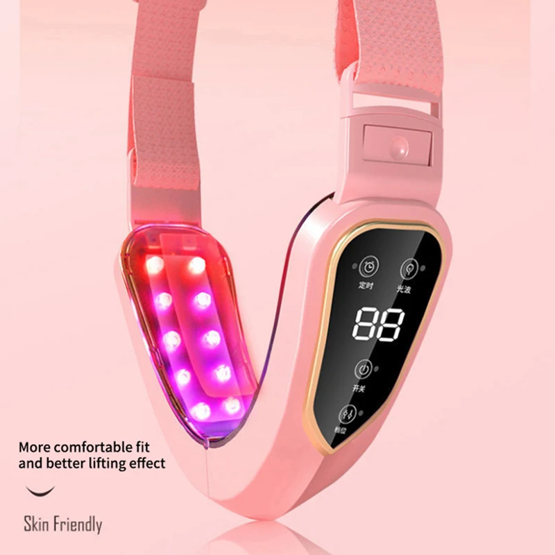 อุปกรณ์ยกกระชับผิวหน้าเครื่องนวดสั่นสะเทือนกระชับสัดส่วน Double Chin V Face Shaped Cheek Lift Belt Machine