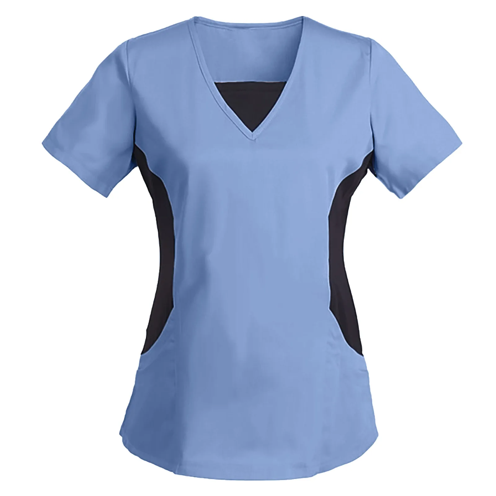 Patchwork Tops Nurse Uniform Women V-Neck Work Solid Short Blouse Women's Scrubs Top Working Uniform Surgery Medical Doctors