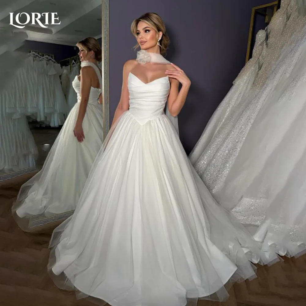 

LORIE Satin Bow Wedding Dresses Arabia A-Line Pleats Ball Sweetheart Bridal Gown Princess Bride Dress Customized Simple Dress
