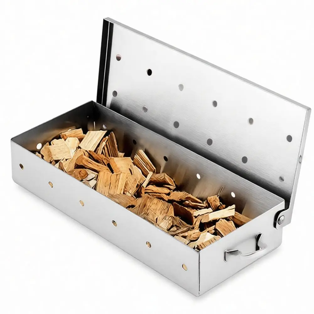 Thick Stainless Steel Smoker Box For Barbecue Efficient Wood Chip Heating Case Outdoor Cooking Flavor Tool Set