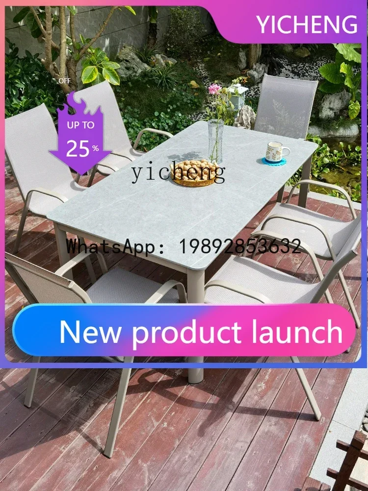 

Outdoor Nordic Table and Chair Courtyard Leisure Stone Plate Terrace Balcony Rain-Proof Combination