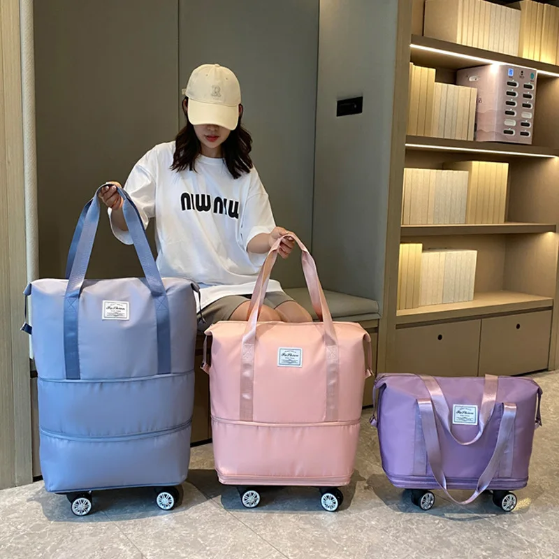 

Large Capaci Expandable Travel Bag with Universal Wheels Student Busin Trip Storage Bag Waterproof Dry Wet Separation