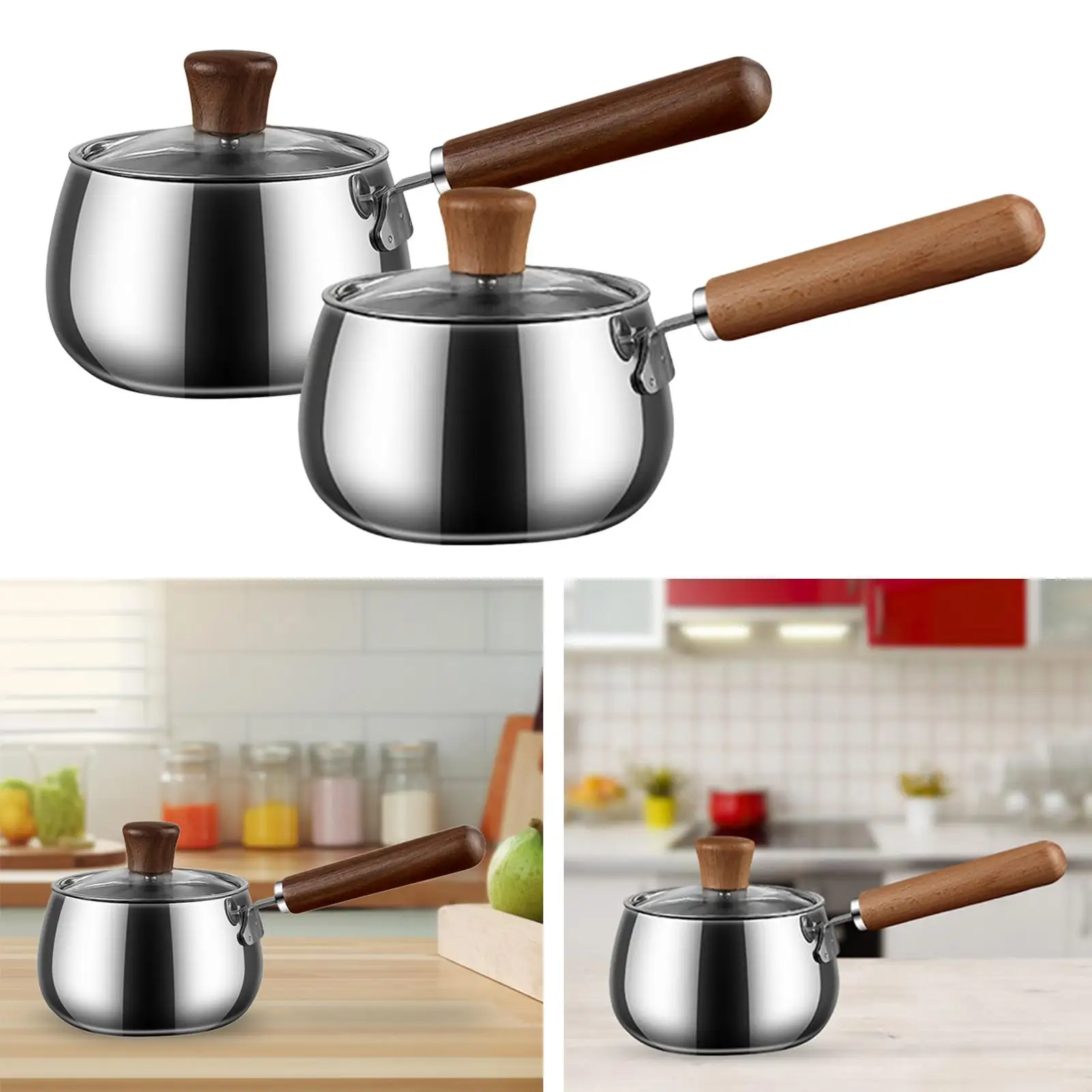 

Nonstick Saucepan with Lid Stainless Steel Scratch Resistant Round Easy Clean Sauce Pan for Home Restaurant Kitchen Hotel Hiking