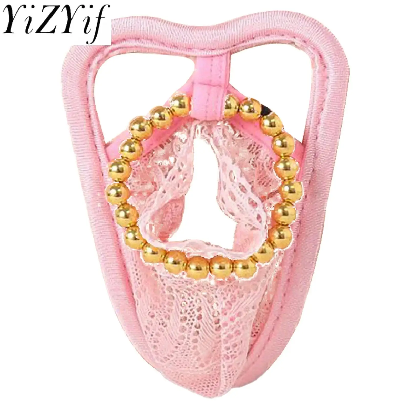 

Мужское сексуальное нижнее белье Willy Hole C-string с кружевными бусинами и массажным кольцом, стринги с отверстием, нижнее белье с бандажом, одежда для сна
