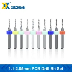 10 stücke 1,1-2,05mm PCB Bohrer Set 3,175mm Schaft Leiterplatte Micro Bohrer Hartmetall bohren Bit Set