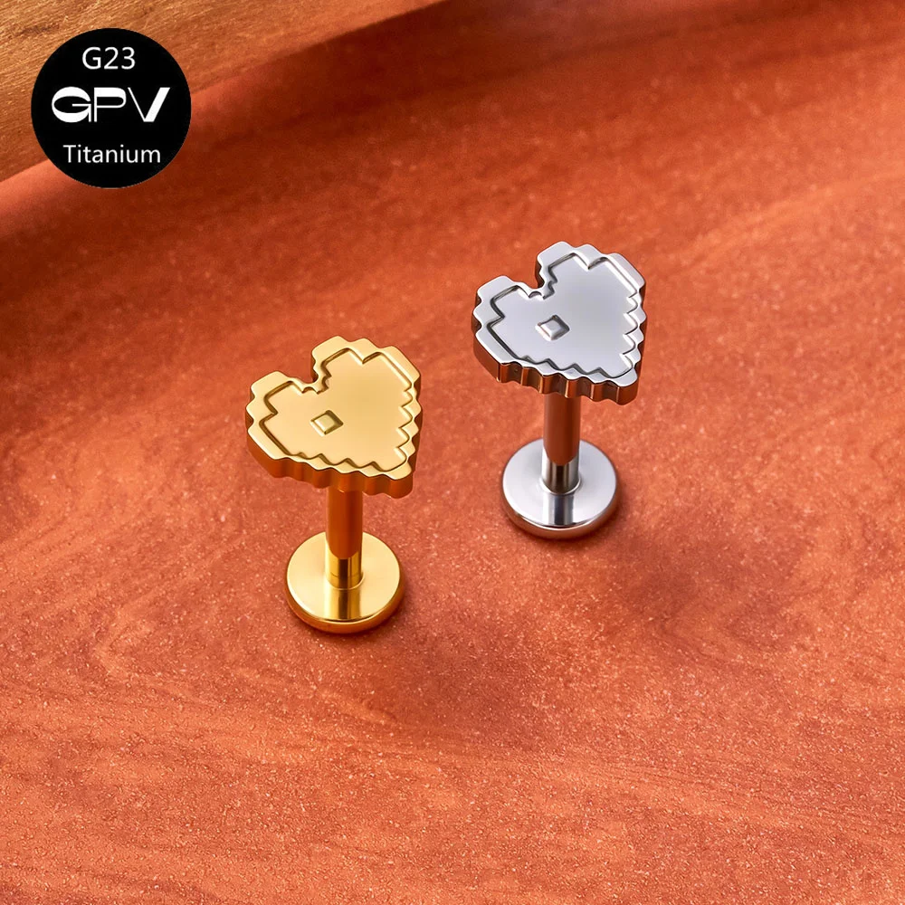 G23 F136 Titanium Ear Studs Pixel Style Small Animal Heart-shaped Ear Cartilage Studs for Men and Women Piercing Jewelry