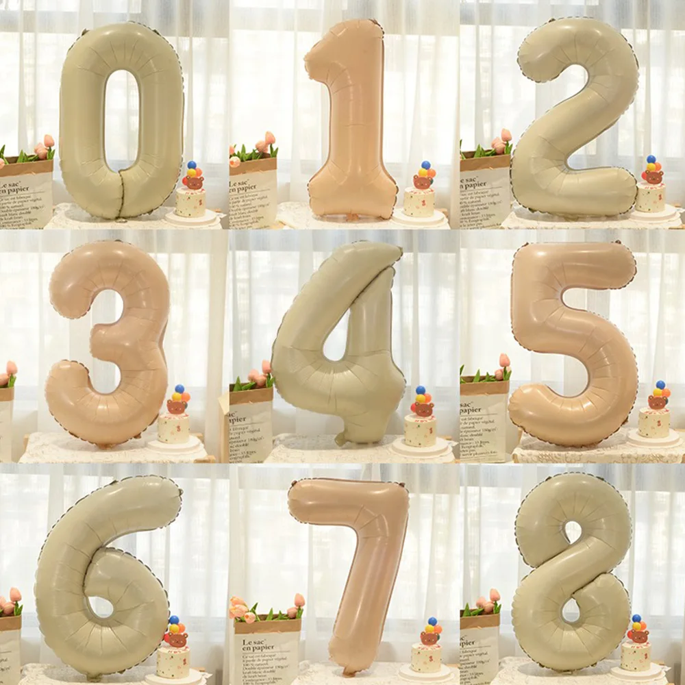 32/40inch Large 0-9 Number Balloons Birthday Party Photo Props Milk White Caramel Color Aluminum Film Balloon Anniversary Supply