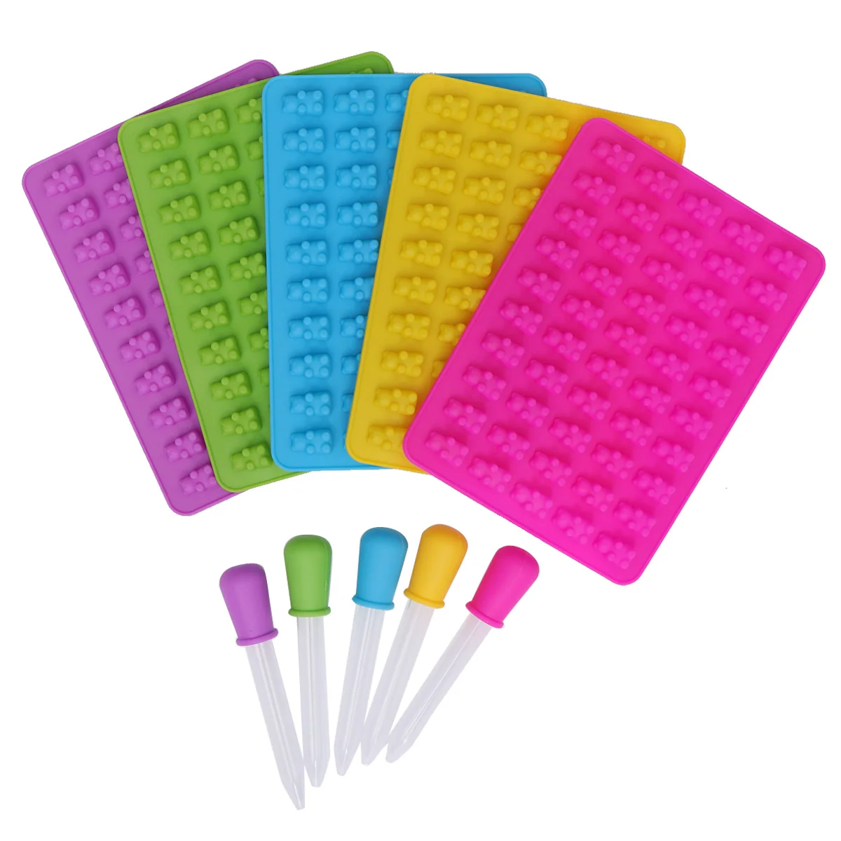 

5 set Bear Shaped With Dropper Mini Candy Chocolate Gummy Silicone For Holiday 5 Colors Kitchen Tools Halloween Christmas
