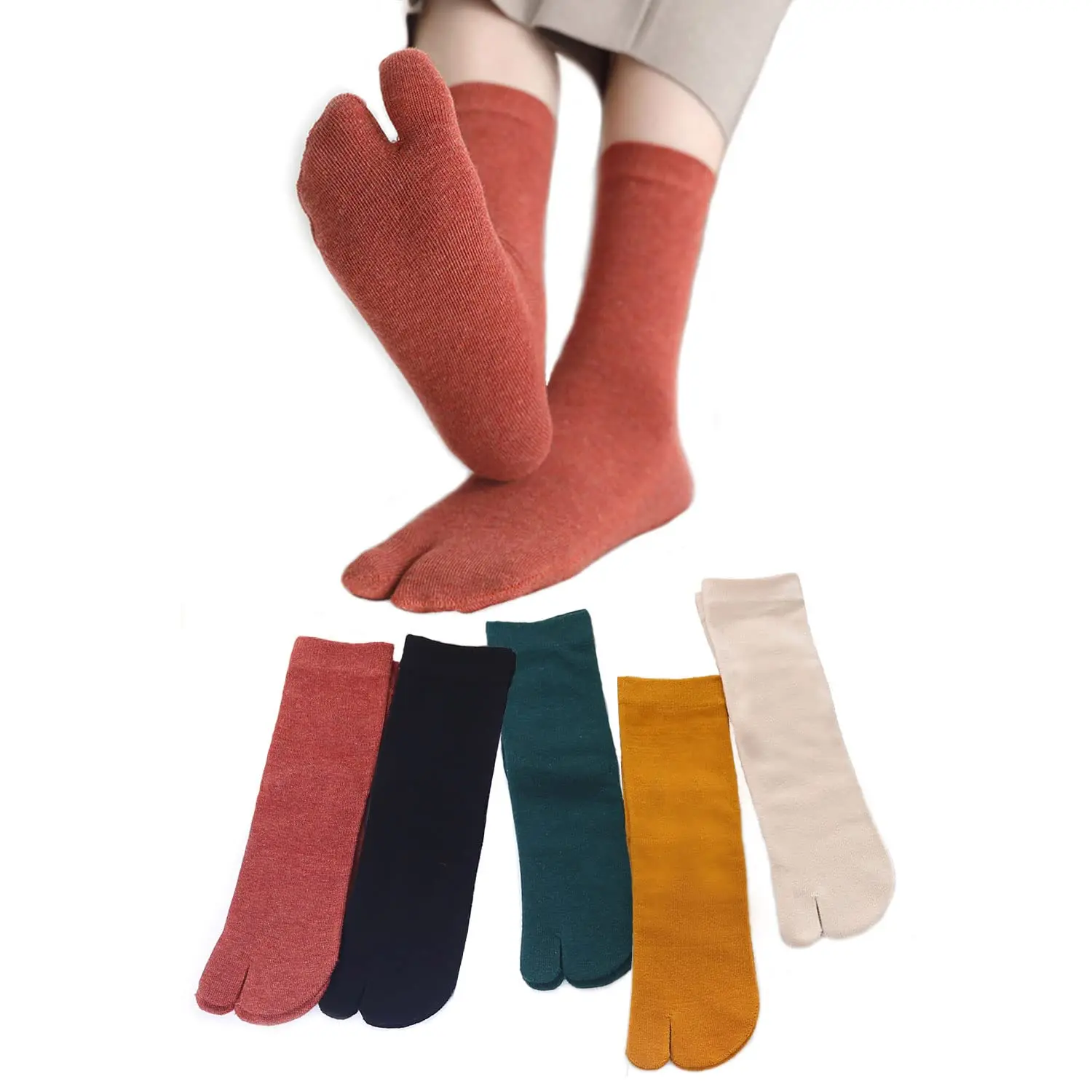 

5Pair Women's Split Toe Socks Simple Cotton Split Toe Sock Breathable Girls Tube Socks Comfortable Sweat-Absorbent Two-Toed Sock