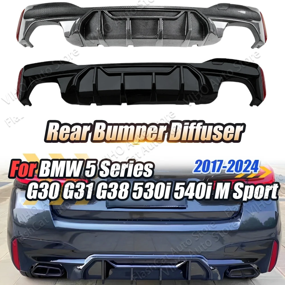 Image of Mit Bremslicht Heckstoßstange Lip Splitter Untere Diffusor Body Kit Spoiler Trim Für BMW G30 G31 530i 525i 540i M Sport 2017-2023