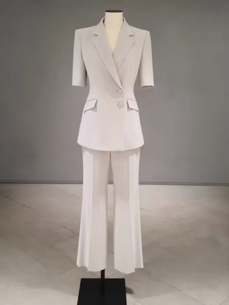 

Elegant Business Short Sleeve Suit And Pants Set Women's Fashion Ensemble Commute Friendly Waist-Cinching Design Korean Style