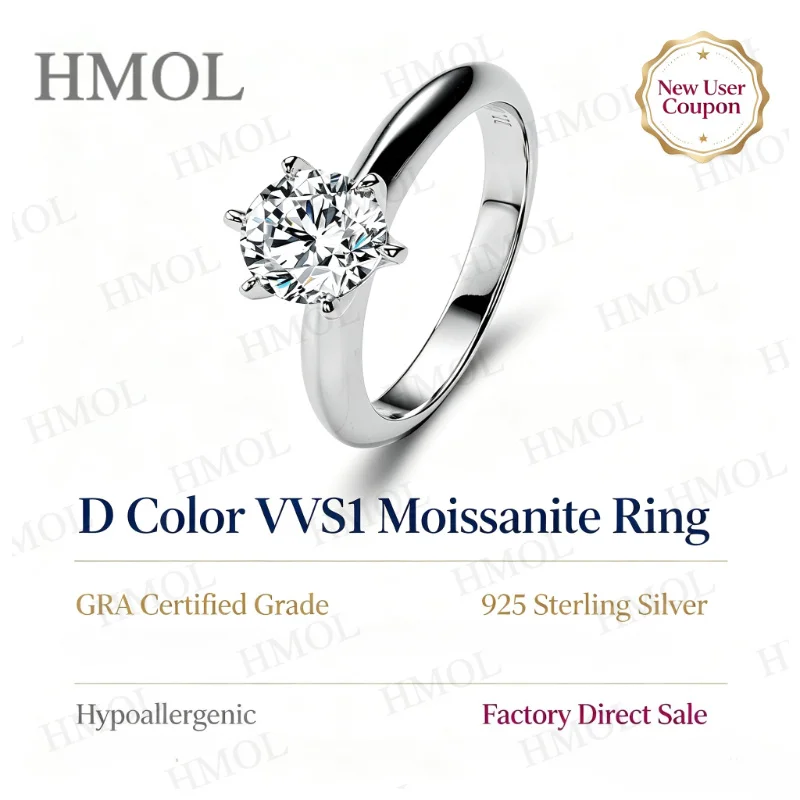 Moissanite Ring 2CT Round D Color VVS1 GRA Certified 925 Silver Anti-allergy Office Friendly Women Ring Wholesale Price On Sale