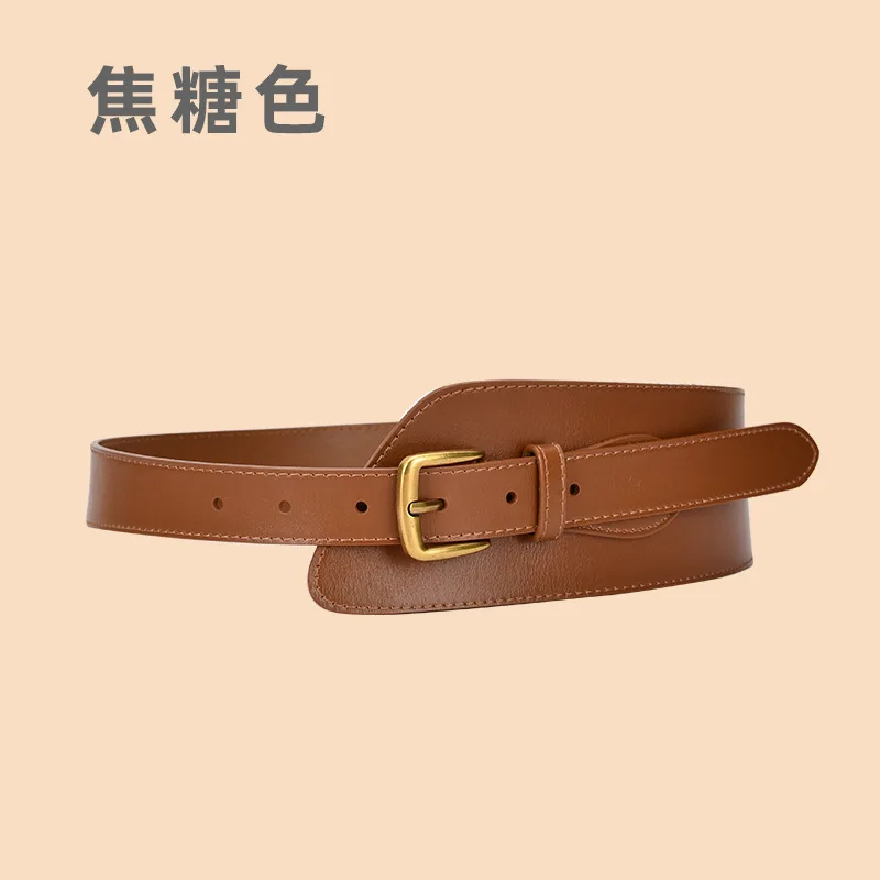 

Women's Fashion Genuine Leather Wide Belt Waist Corset with Coat Dress Pin Buckle Wide Belt