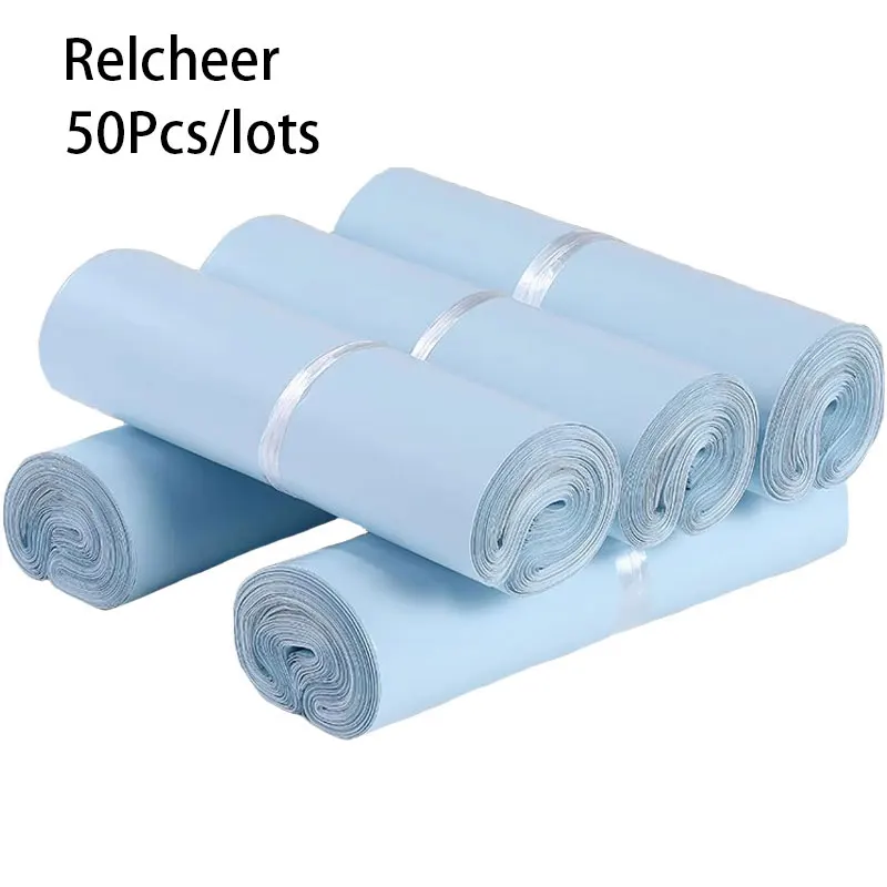 Relcheer 50Pcs Plastic Ecommerce Clothing Transport Bag Blue Color Envelopes Storage Packaging Bags Self Seal PE Courier Pouch