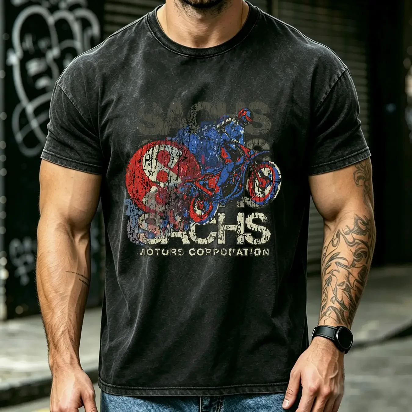 washed T Shirt Sachs Motors Corporation 1967 Vintage Men's long or short sleeves vintage Washed Stretched Comfortable