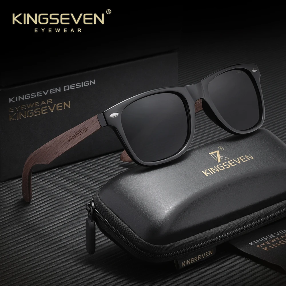 

KINGSEVEN ретро мужские деревянные солнцезащитные очки для вождения бизнес UV400 поляризованная квадратная оправа антибликовые классические модные очки