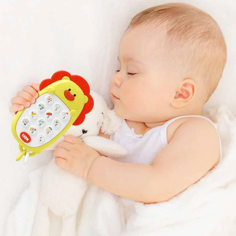 Cartoon Cute Lion Children Simulation Cell Phone Toys Can Gnaw Baby Puzzle Early Education 0-1 Years Music Phone Toys