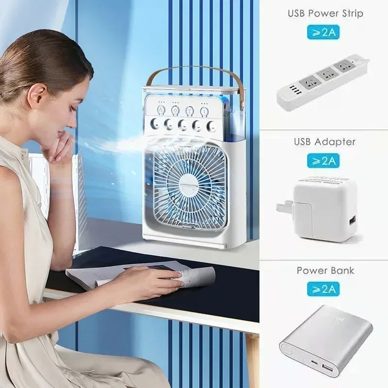 مبرد هواء ومرطب USB محمول جديد لعام 2025 مع بخاخ رذاذ مائي بـ 5 فتحات، تبريد سطح المكتب المدمج للمنزل/المكتب