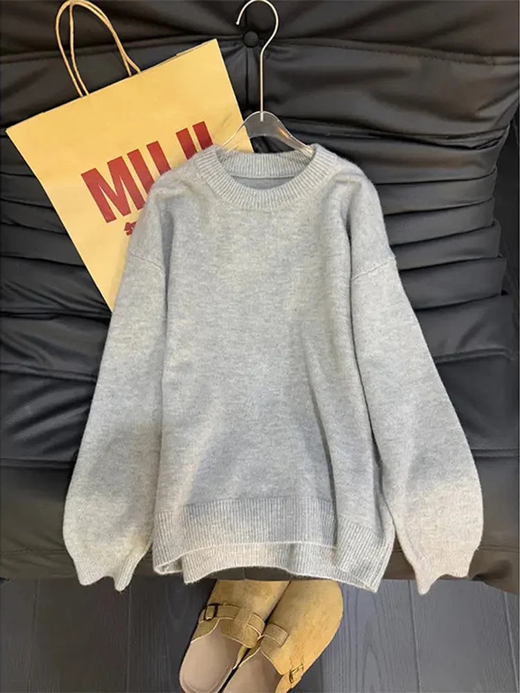 

Мужской зимний свитер в американском ретро-стиле, новый, с круглым вырезом, плотный, мягкий, свободного кроя, повседневный, с длинными рукавами, цветной