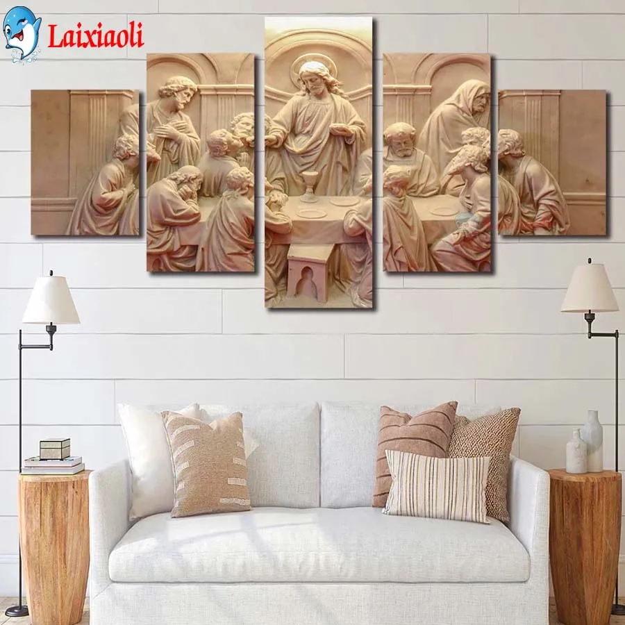 Last Supper Sculpture art pictutre full diamond painting cross stitch diamond embroidery mosaic Living room 5 pcs home decor