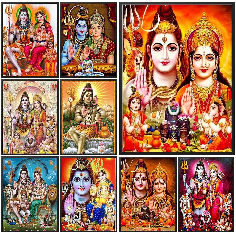 

Shiva's Family Garnesh Parvati Hinduism Religion Wall Pictures For Church Room Decor Poster Wall Art Canvas Painting Unframed