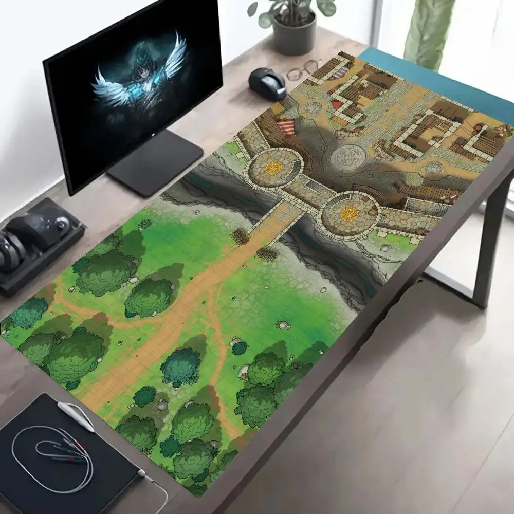 

Retro Gaming Town Mouse Pad Large Rubber Base Non-slip PC Desk Accessories Mousepad for Office and Gamer Keyboard Mats Decor Mat