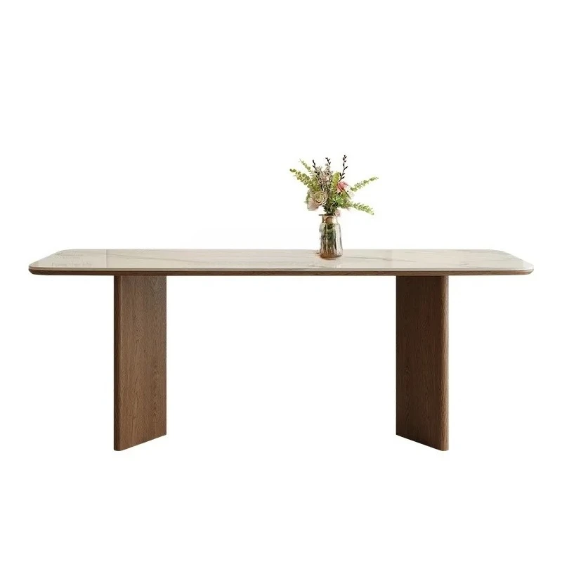 

solid wood rock slab dining table and chair combination retro black walnut rectangular table