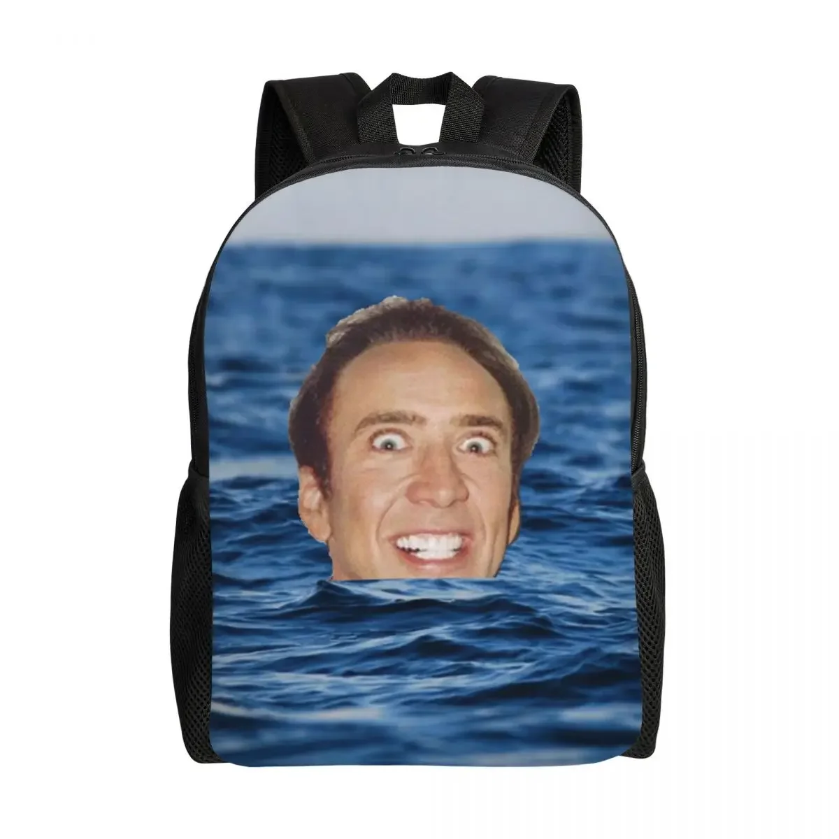 Custom Nicolas Cage In Sea Travel Backpack Women Men School Laptop Bookbag Funny Meme College Student Daypack Bags