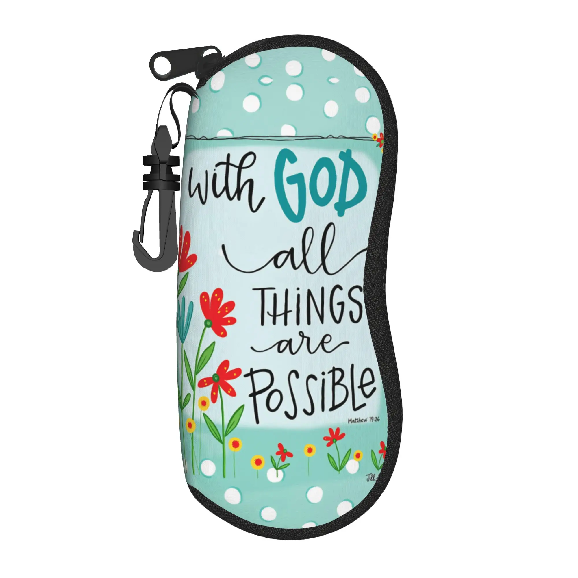 With God All Things Are Possible Glasses Case Cover  Zipper Sunglasses Case Men Women Pocket Glasses Box  Eyewear Organizer