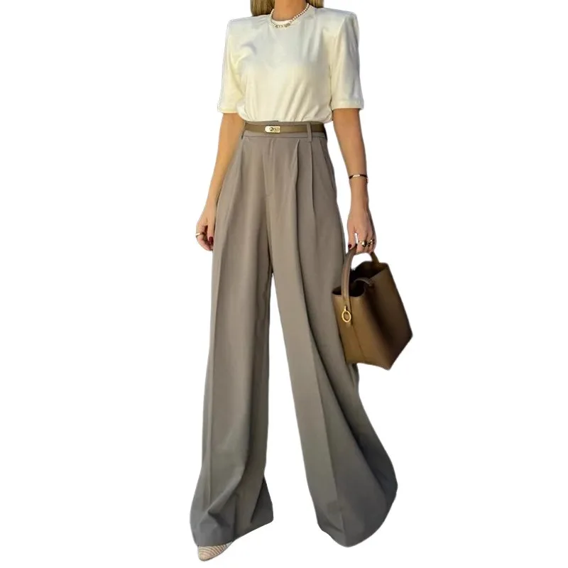 Pantaloni larghi a vita alta Pantaloni casual da donna Pantaloni lunghi dal taglio dritto Ele Ladies Suiting Autumn Faion