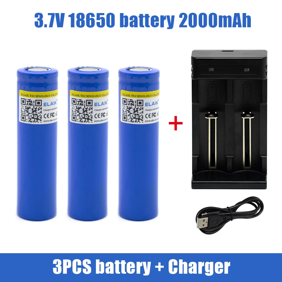 

1-20PCS 18650 2000 mah power lithium battery 3.7 V strong light flashlight rechargeable battery,with usb charger