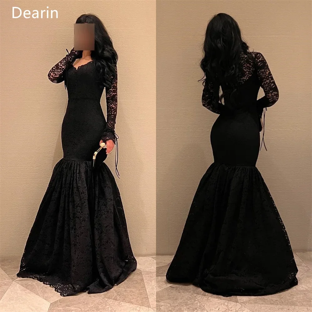 Customized Formal Gown Women Evening Dearin V-neck Trumpet Floor Length Skirts Tulle Draped Lace Bespoke Occasion Dresses Prom D