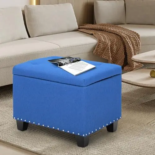 

Rectangular Ottoman Bench Tufted Footrest Lift Top Pouffe Ottoman, Coffee , Seat, Foot , and (42'', Linen Olive) Seat cover