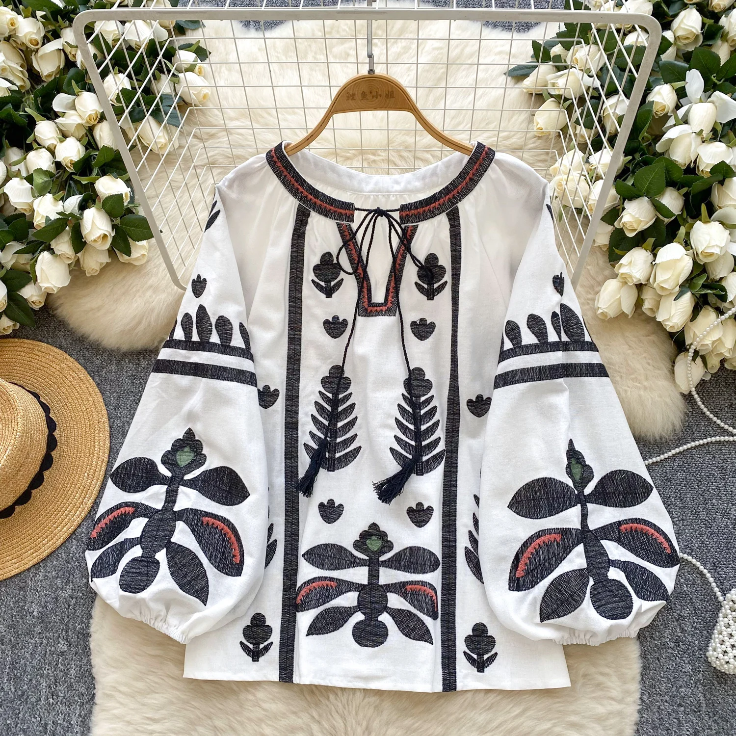 

Chic Embroidered lace-up Long Sleeve Pleated Blouse Slim Sexy Hotsweet Shirt Women Streetwear Korean Fashion Y2k