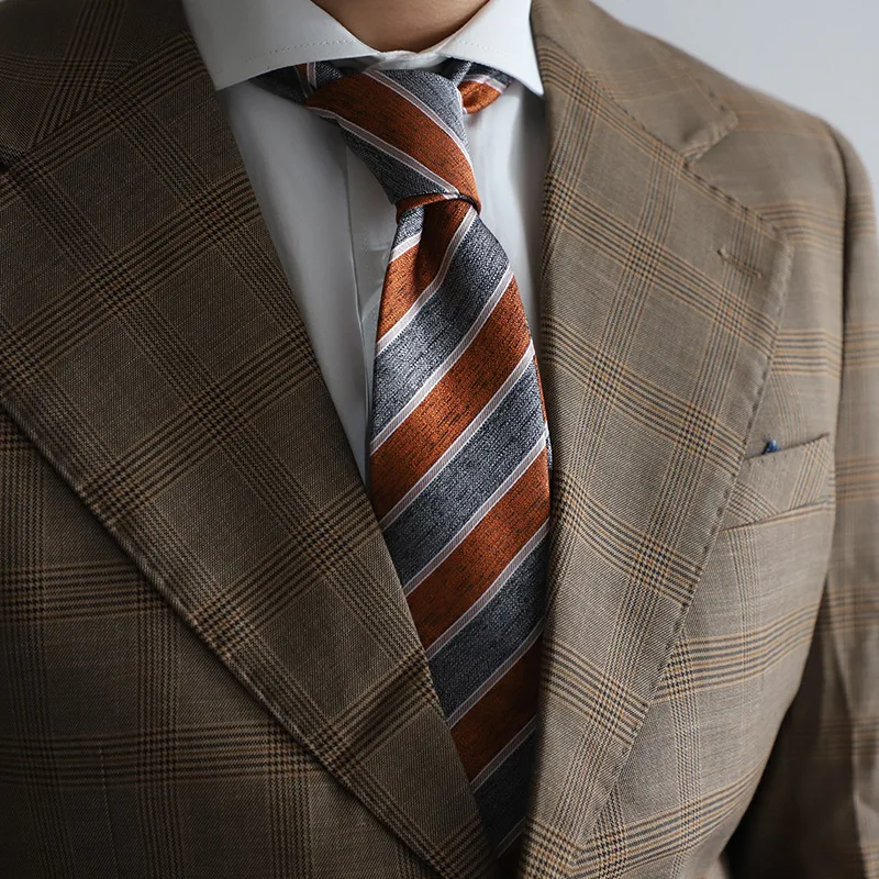 8CM Width European‑style Vintage Striped Men Necktie Retro Versatile V‑intage Formal Casual Gentleman Tie Fashion Neck Accessory