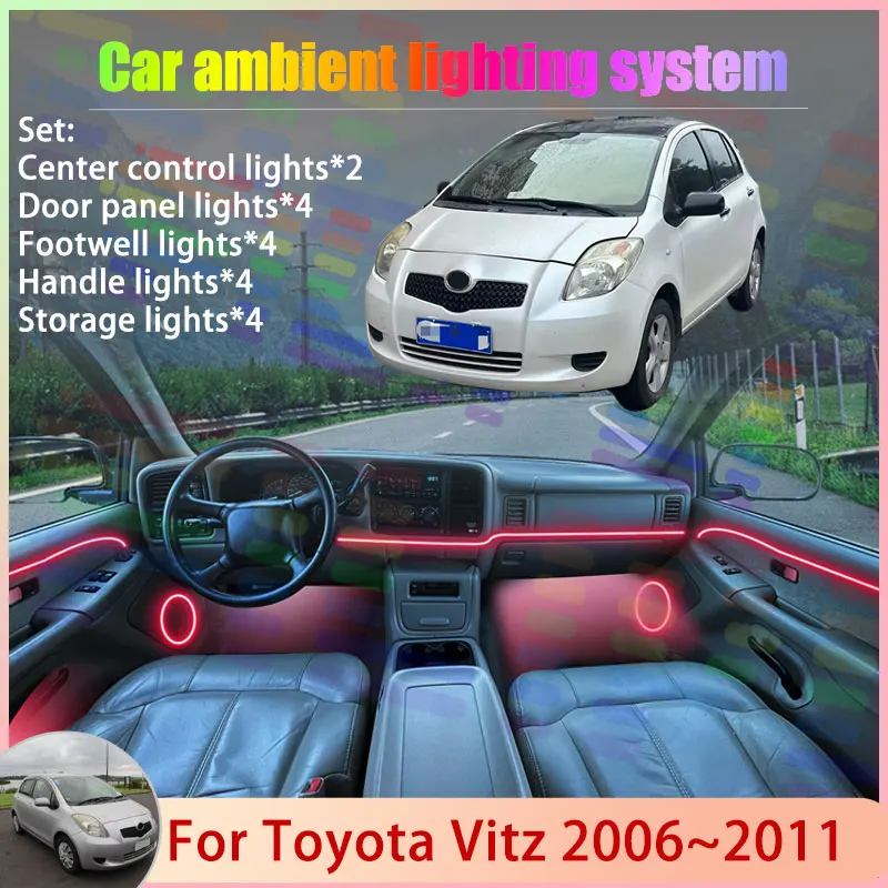 

Для Toyota Vitz Yaris MK2 2th XP90 2006 ~ 2011 2007 2/18 в 1 автомобильный атмосферный светильник RGB абажур ансамбль стример атмосферный набор