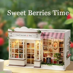 DIY Wooden Doll Houses Sweet Berries Time Casa Miniature Building Kit Cake Dollhouse with Furniture Led Lights for Girls Gifts