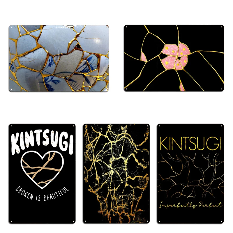 Kintsugi Recognise Beauty Metal Signs Mural Painting Club Party Kitchen Printing Kintsugi Recognise Metal Posters