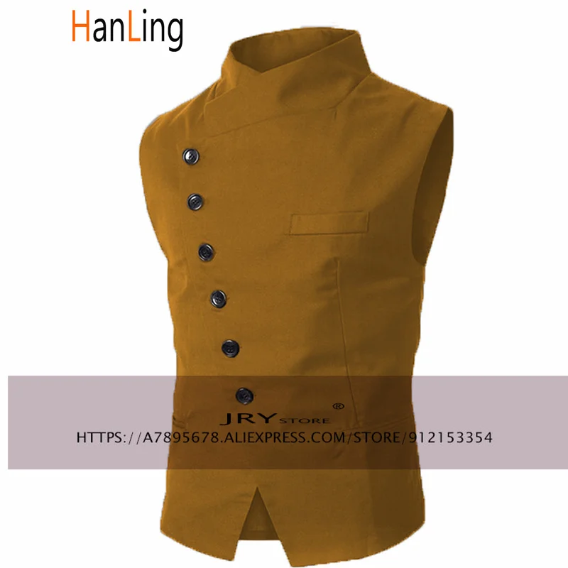 Gilet da uomo con colletto rialzato autunno senza maniche gilet Steampunk pronto da indossare