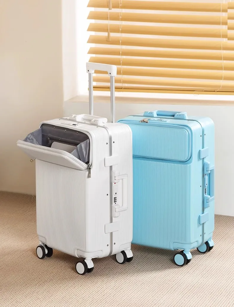 28inch New Front Opening Aluminium Frame Rolling Luggage Universal Wheels Trolley Case Suitcase with Cup holders Travel Products