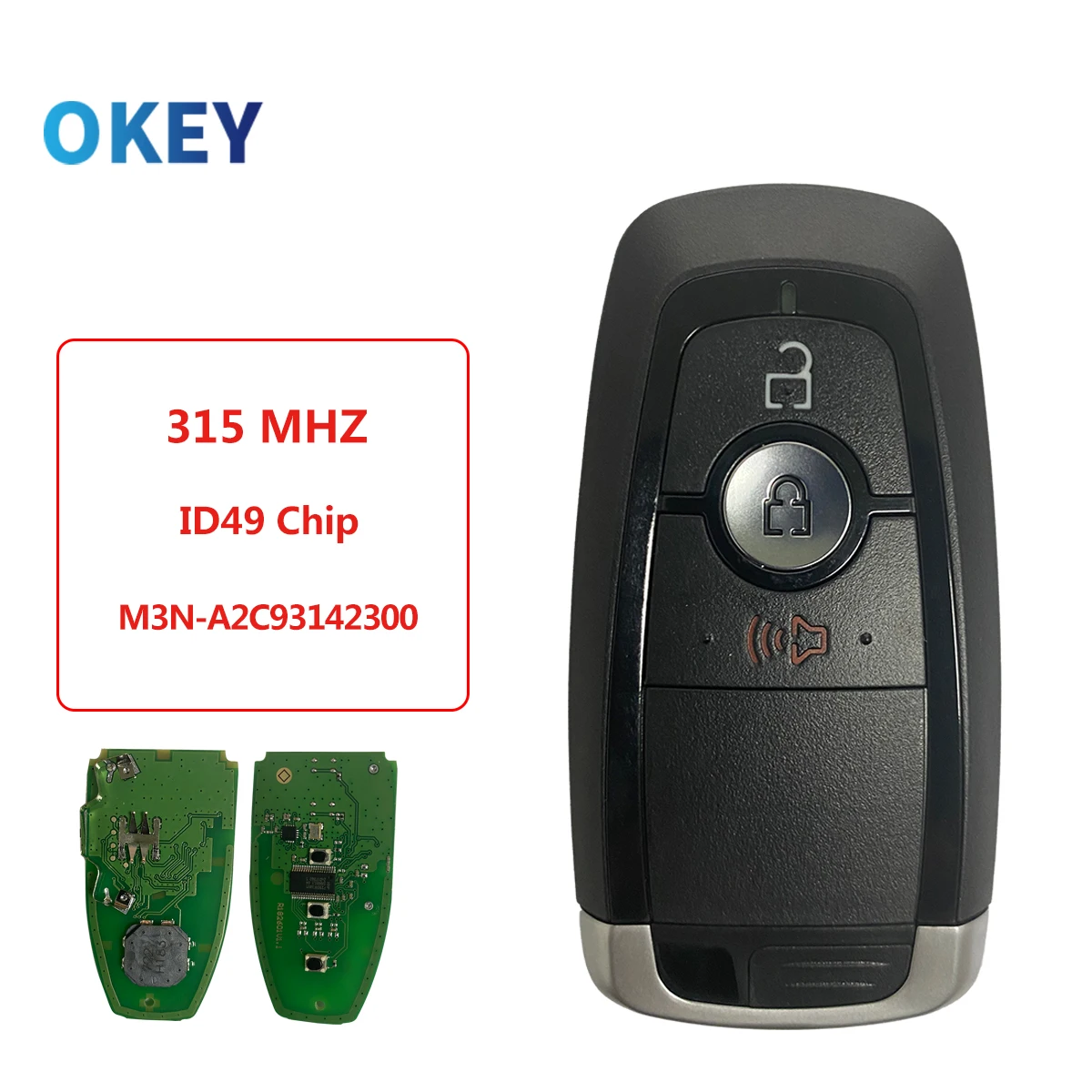 Okey Remote Car Key For Ford Edge Fusion Ecosport Explorer Ranger Escape 2017-2021 M3N-A2C93142300 ID49 315MHz Keyless Card