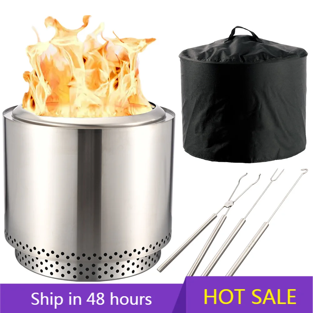 

POWER LEAP 19-Inch Large Portable Stainless Steel Fire Pit Smokeless Outdoor Garden/Patio Wood Burning Camping Stove