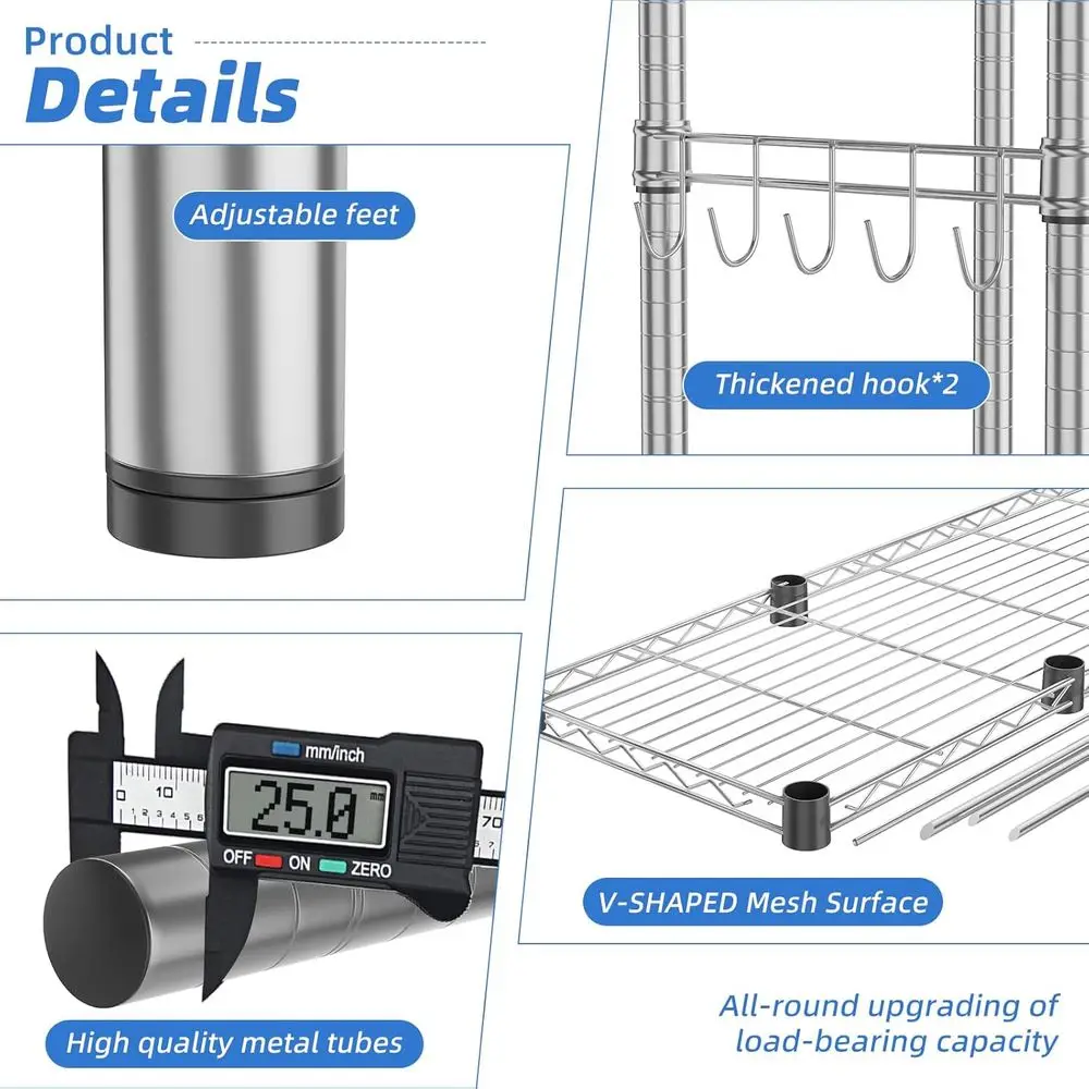 Perchero para ropa de resistencia industrial: capacidad para 450 libras, colgar y estanterías ajustables, armario de metal, acabado cromado