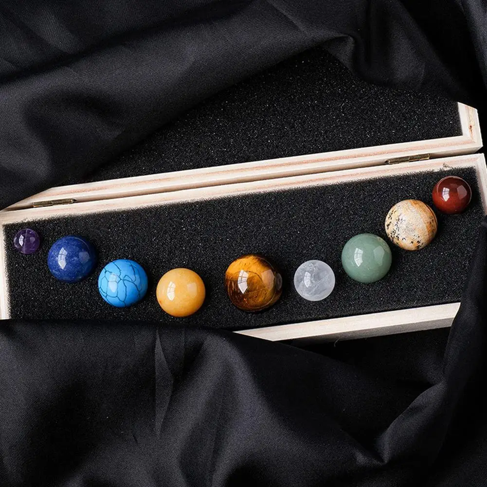 Natural Crystal 9 Planets Ball Solar Sun System Rock Quartz Stones Beads Healing Reiki Chakra Energy Sphere Galaxy Model