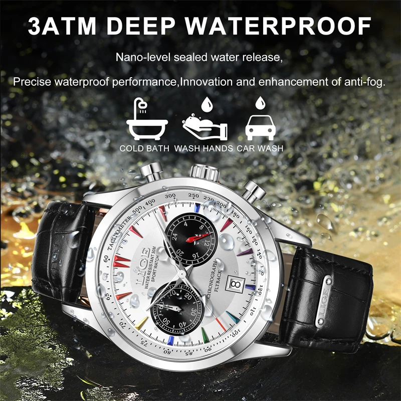 LIGE Brand Men Fashion Quartz Watches Male Leather Strap Sport Waterproof Wrist Watch Man Calendar Date Clock Relogios Masculino