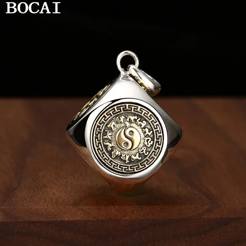 

BOCAI S925 Pure Silver Retro Chinese Style Turning The World Around Transporting Dice Pendant